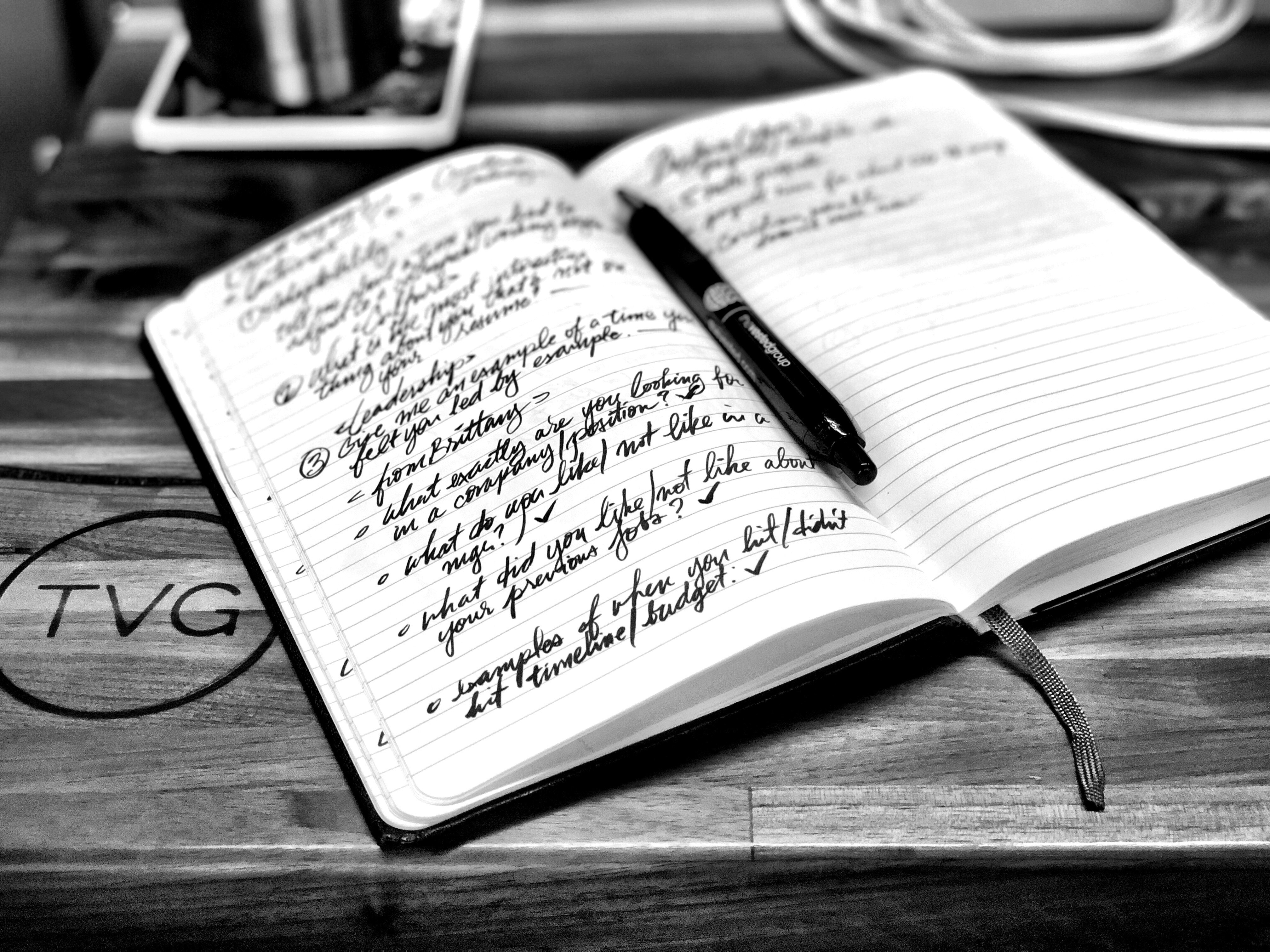 Notepad with writing B&W